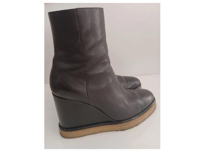 Céline Celine Keilabsatzstiefel aus schwarzem Leder - Ansicht 10