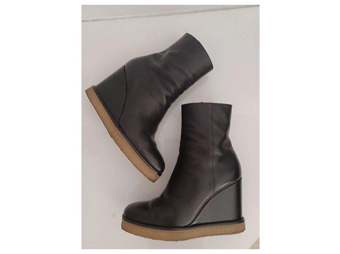Céline Celine Keilabsatzstiefel aus schwarzem Leder - Ansicht 2