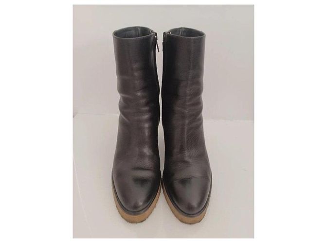 Céline Celine Keilabsatzstiefel aus schwarzem Leder - Ansicht 9