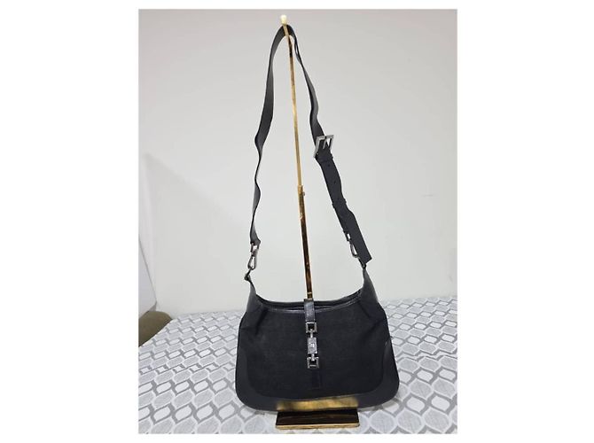 Gucci Borsa a tracolla Jackie in pelle e denim, Nera - vista 12