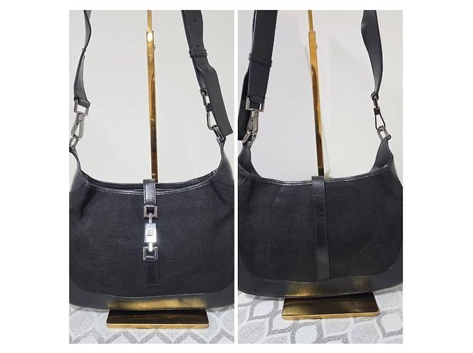 Gucci Borsa a tracolla Jackie in pelle e denim, Nera - vista 4