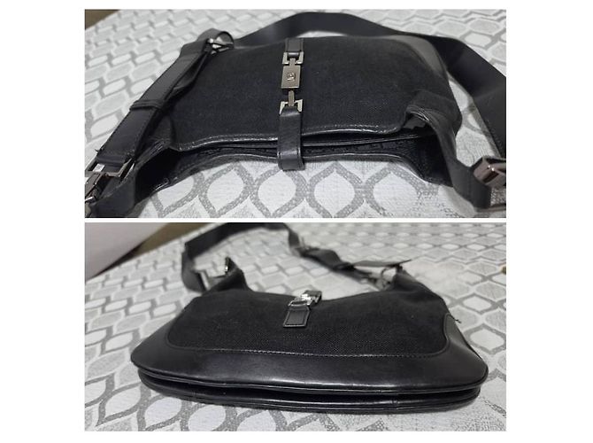 Gucci Borsa a tracolla Jackie in pelle e denim, Nera - vista 6