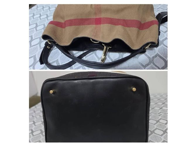 Burberry Bolsa Hobo Medium Ashby em lona Mega Check Preto/Bege - vista 6