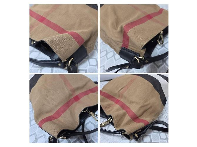Burberry Bolsa Hobo Medium Ashby em lona Mega Check Preto/Bege - vista 8
