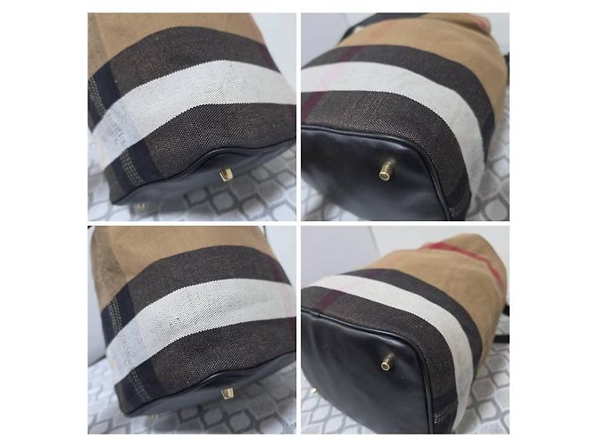 Burberry Bolsa Hobo Medium Ashby em lona Mega Check Preto/Bege - vista 9