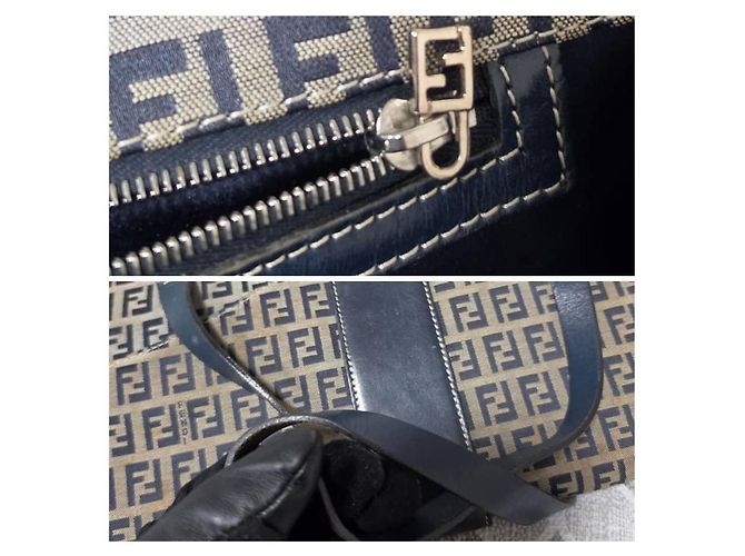 Fendi Borsa a tracolla FF Zucca Canvas Blu Navy Beige - vista 11