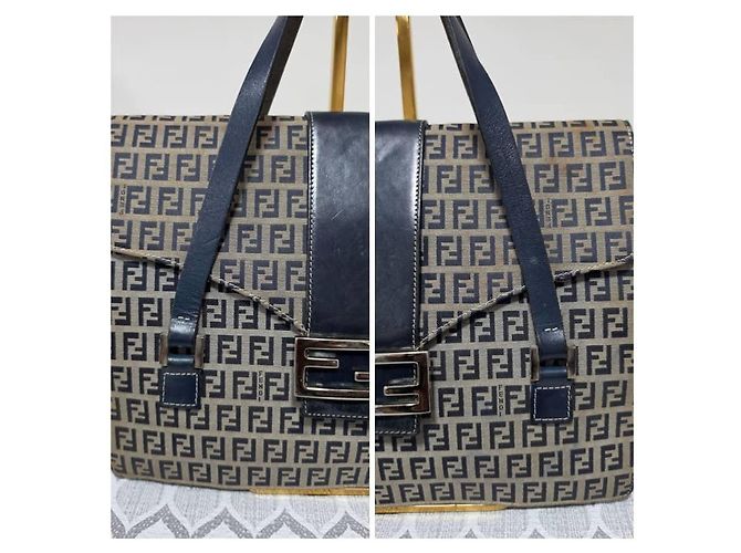 Fendi Borsa a tracolla FF Zucca Canvas Blu Navy Beige - vista 5