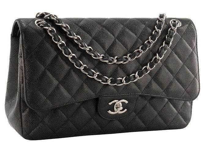 CHANEL - Borsa a tracolla Classique/Timeless Jumbo Chanel in pelle caviar nera - vista 2