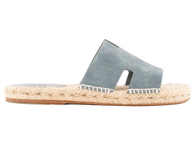 HERMÈS - Sandali Hermès Antigua in camoscio grigio e rafia (T40) - vista 2