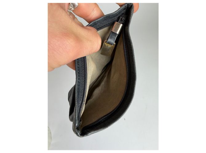 Pouch Vintage Loewe in Pelle Fine anni '70 Nero Oro - vista 3