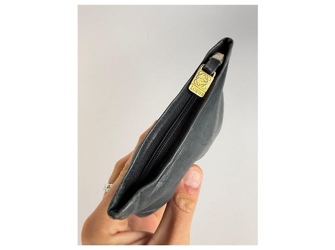 Pouch Vintage Loewe in Pelle Fine anni '70 Nero Oro - vista 4