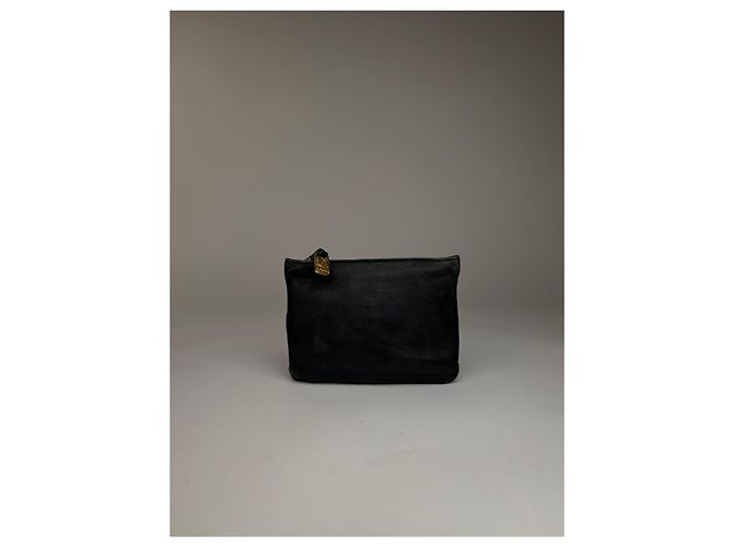 Pouch Vintage Loewe in Pelle Fine anni '70 Nero Oro - vista 7