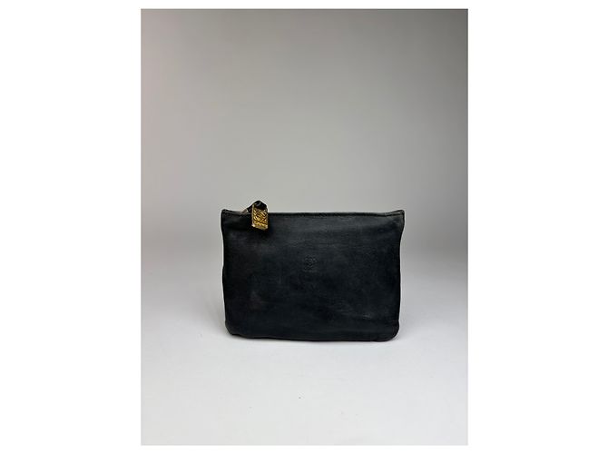 Pouch Vintage Loewe in Pelle Fine anni '70 Nero Oro - vista 9
