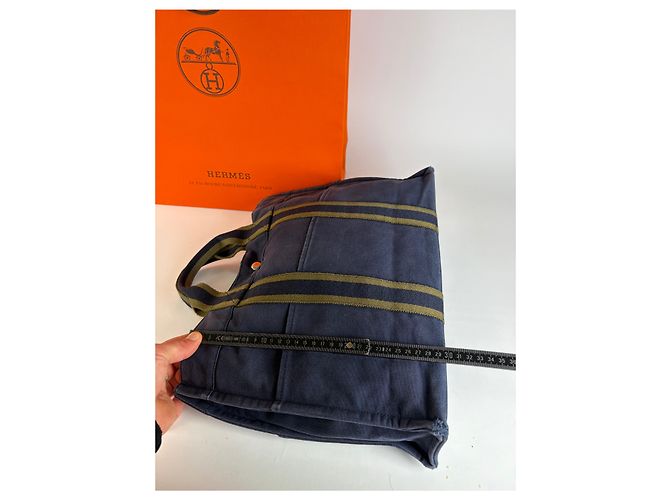 Sac cabas vintage Hermès Canvas Navy Olive Green - vue 11