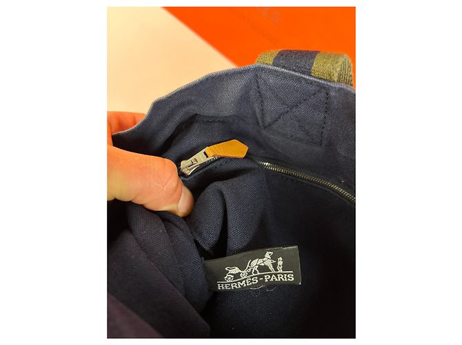 Sac cabas vintage Hermès Canvas Navy Olive Green - vue 4