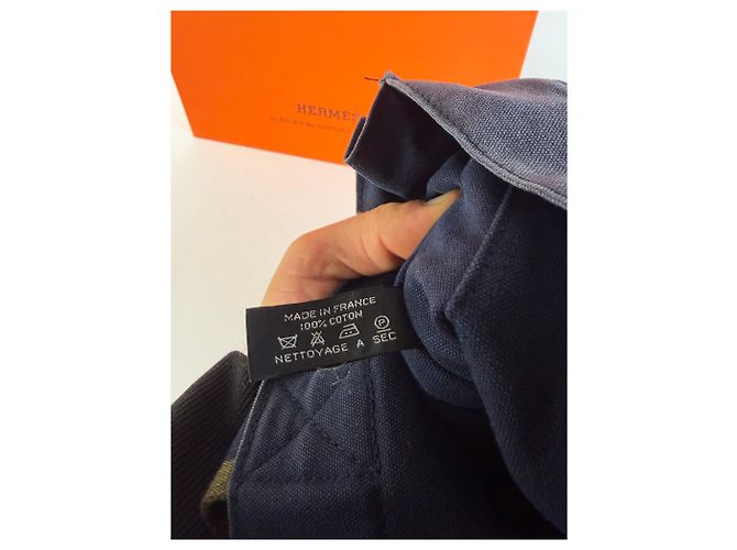 Sac cabas vintage Hermès Canvas Navy Olive Green - vue 5