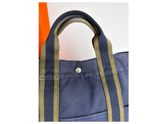 Sac cabas vintage Hermès Canvas Navy Olive Green - vue 6