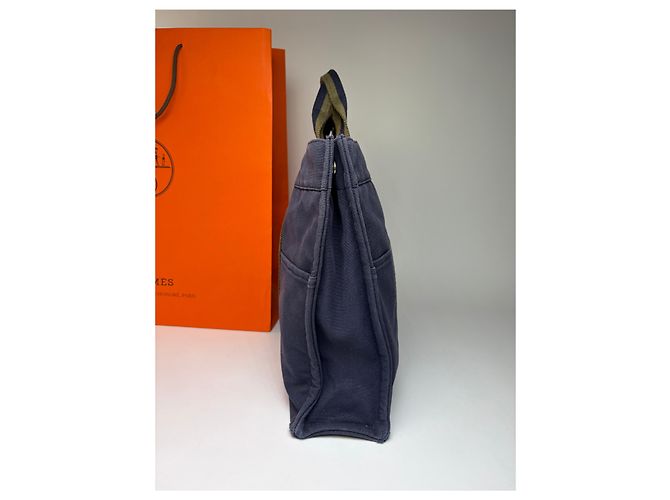 Sac cabas vintage Hermès Canvas Navy Olive Green - vue 7