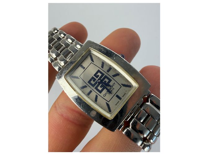 Vintage Givenchy Rectangular Quartz Watch Late 1990s Silver White - view 3