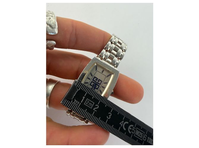 Vintage Givenchy Rectangular Quartz Watch Late 1990s Silver White - view 7