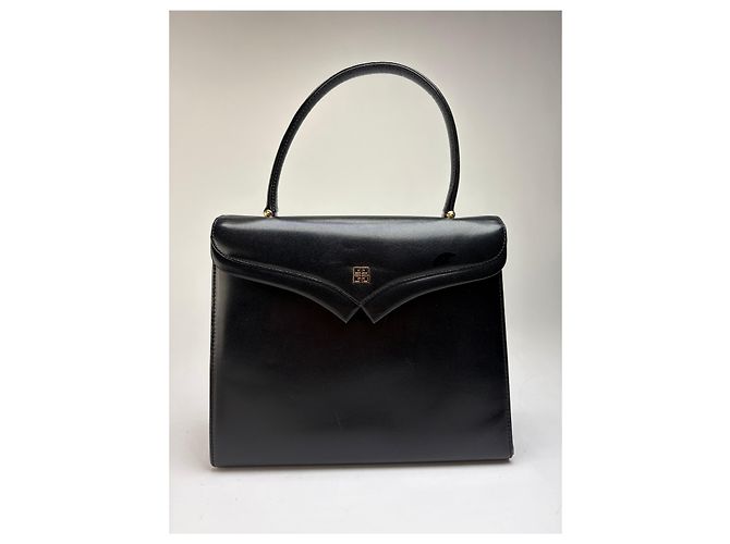 Vintage Givenchy strukturierte Lederhandtasche mit oberem Griff Späte 1970s Black - Ansicht 10