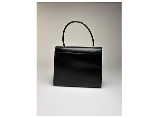 Vintage Givenchy strukturierte Lederhandtasche mit oberem Griff Späte 1970s Black - Ansicht 11