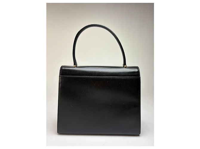 Vintage Givenchy strukturierte Lederhandtasche mit oberem Griff Späte 1970s Black - Ansicht 2
