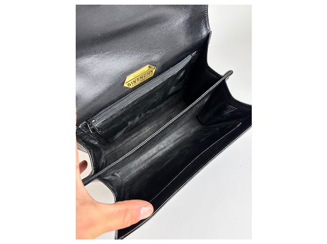 Vintage Givenchy strukturierte Lederhandtasche mit oberem Griff Späte 1970s Black - Ansicht 3
