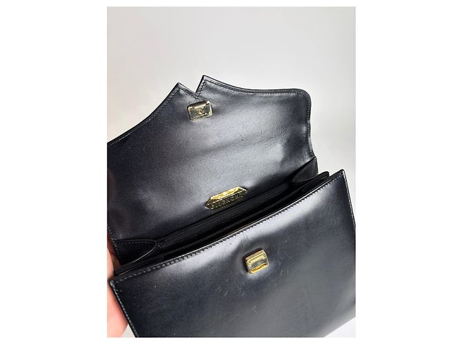 Vintage Givenchy strukturierte Lederhandtasche mit oberem Griff Späte 1970s Black - Ansicht 5