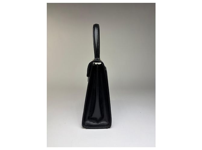 Vintage Givenchy strukturierte Lederhandtasche mit oberem Griff Späte 1970s Black - Ansicht 6