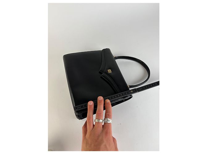 Vintage Givenchy strukturierte Lederhandtasche mit oberem Griff Späte 1970s Black - Ansicht 8