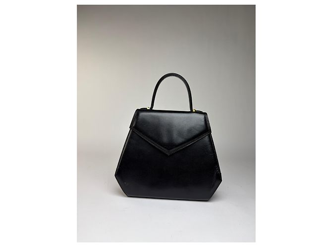 Vintage Givenchy strukturierte Lederhandtasche mit oberem Griff Schwarz Gold - Ansicht 10