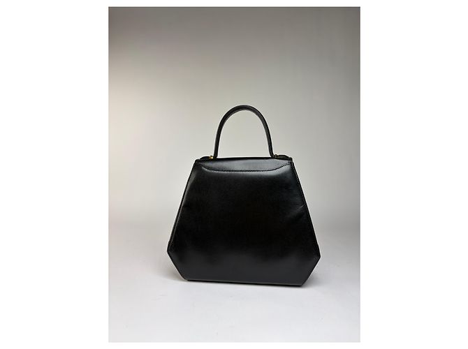 Vintage Givenchy strukturierte Lederhandtasche mit oberem Griff Schwarz Gold - Ansicht 11