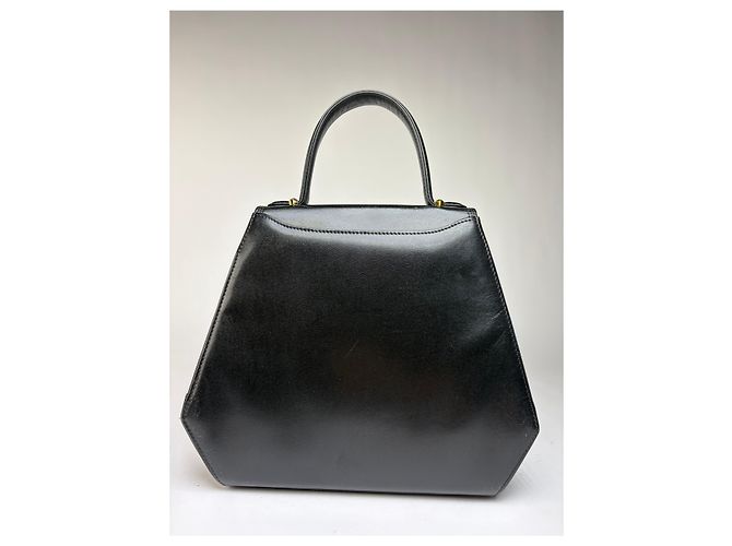 Vintage Givenchy strukturierte Lederhandtasche mit oberem Griff Schwarz Gold - Ansicht 2