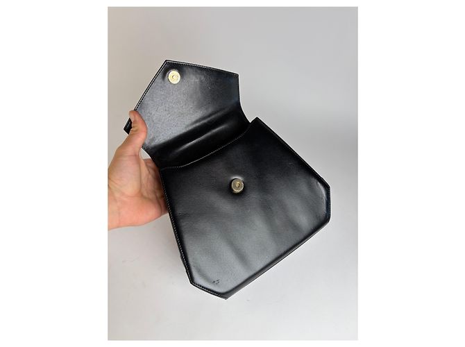Vintage Givenchy strukturierte Lederhandtasche mit oberem Griff Schwarz Gold - Ansicht 3