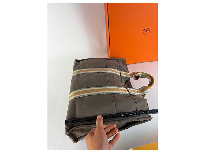 Borsa Tote Vintage Hermès Troca Canvas Fine anni 1990 Grigio Scuro Arancione - vista 10