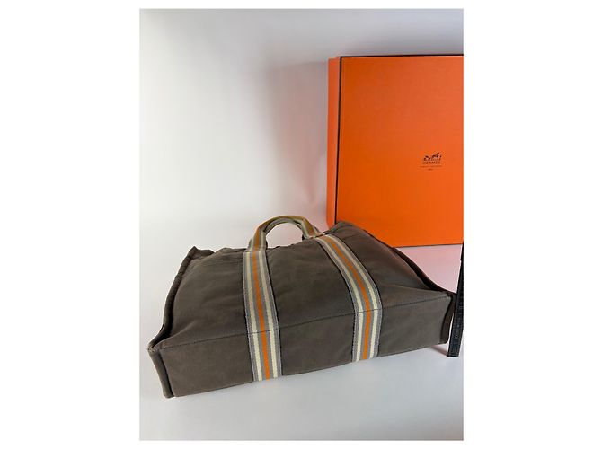 Borsa Tote Vintage Hermès Troca Canvas Fine anni 1990 Grigio Scuro Arancione - vista 11