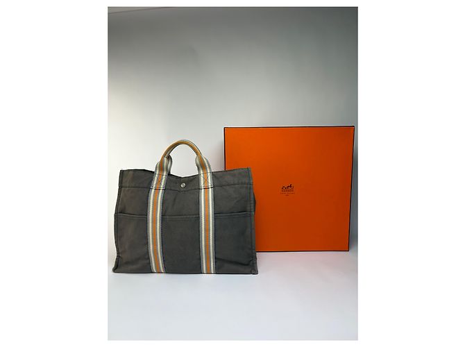 Borsa Tote Vintage Hermès Troca Canvas Fine anni 1990 Grigio Scuro Arancione - vista 2