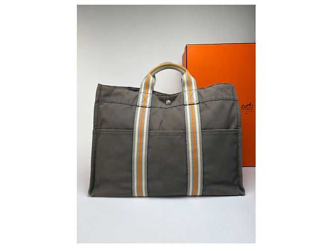 Borsa Tote Vintage Hermès Troca Canvas Fine anni 1990 Grigio Scuro Arancione - vista 6