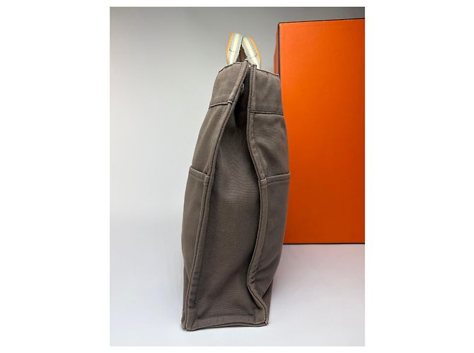 Borsa Tote Vintage Hermès Troca Canvas Fine anni 1990 Grigio Scuro Arancione - vista 7