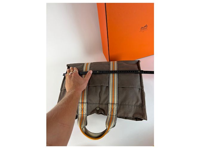 Borsa Tote Vintage Hermès Troca Canvas Fine anni 1990 Grigio Scuro Arancione - vista 9