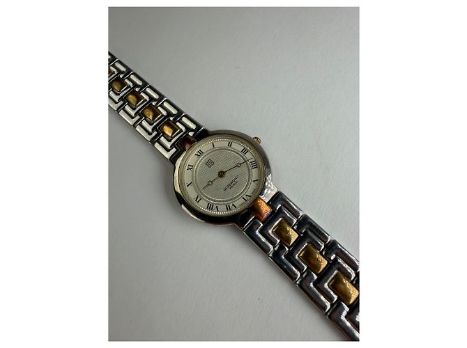 Vintage Givenchy zweifarbige Armbanduhr späte 1980er Silver Gold - Ansicht 3