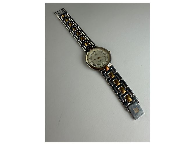 Vintage Givenchy zweifarbige Armbanduhr späte 1980er Silver Gold - Ansicht 8