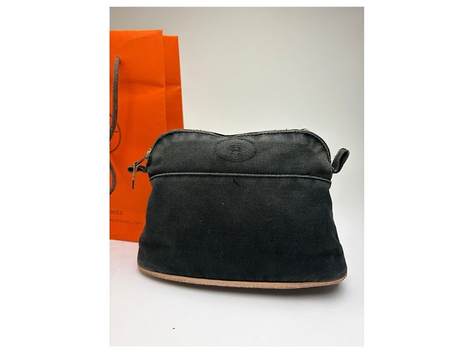 Trim Vintage Hermès Canvas Kosmetiktasche Schwarz Silber - Ansicht 6