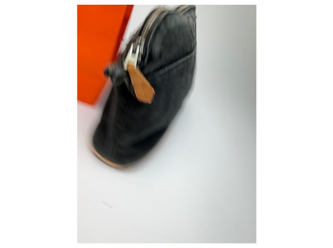 Trim Vintage Hermès Canvas Kosmetiktasche Schwarz Silber - Ansicht 7