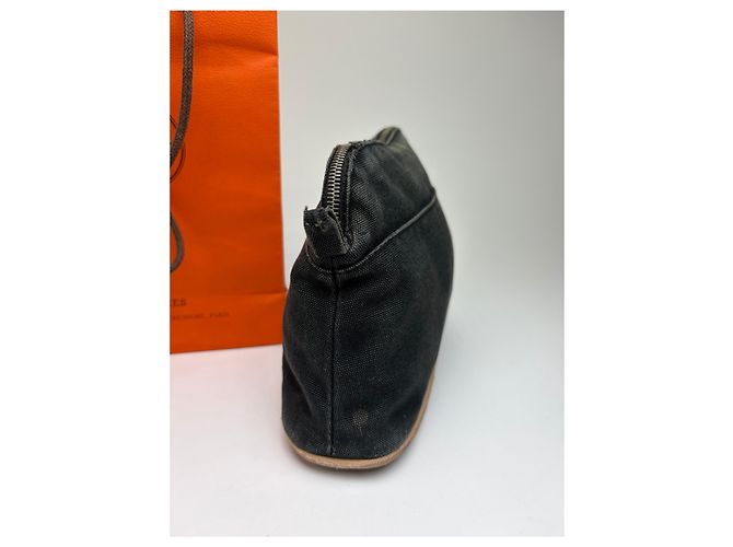 Trim Vintage Hermès Canvas Kosmetiktasche Schwarz Silber - Ansicht 9