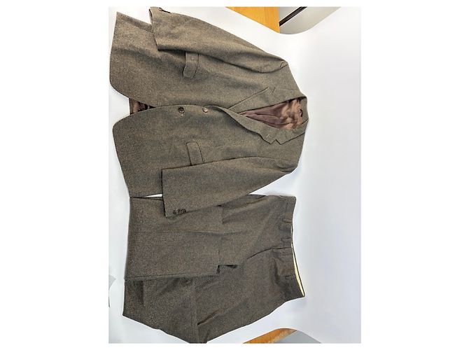 Vintage Givenchy Men's Houndstooth Wool Blazer & Trousers Brown Beige L - view 15