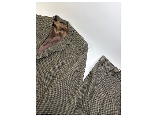 Vintage Givenchy Men's Houndstooth Wool Blazer & Trousers Brown Beige L - view 2