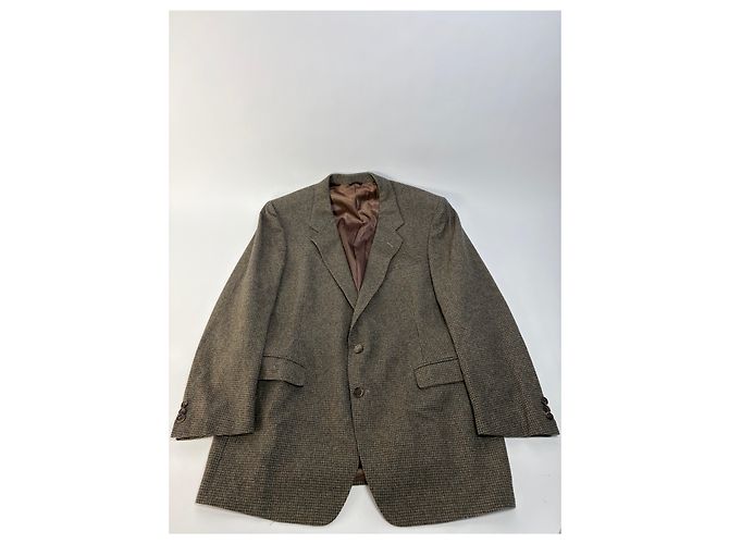 Vintage Givenchy Men's Houndstooth Wool Blazer & Trousers Brown Beige L - view 3
