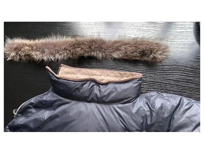 Brunello Cucinelli Black Nylon Down Poncho with Fur Collar - view 4